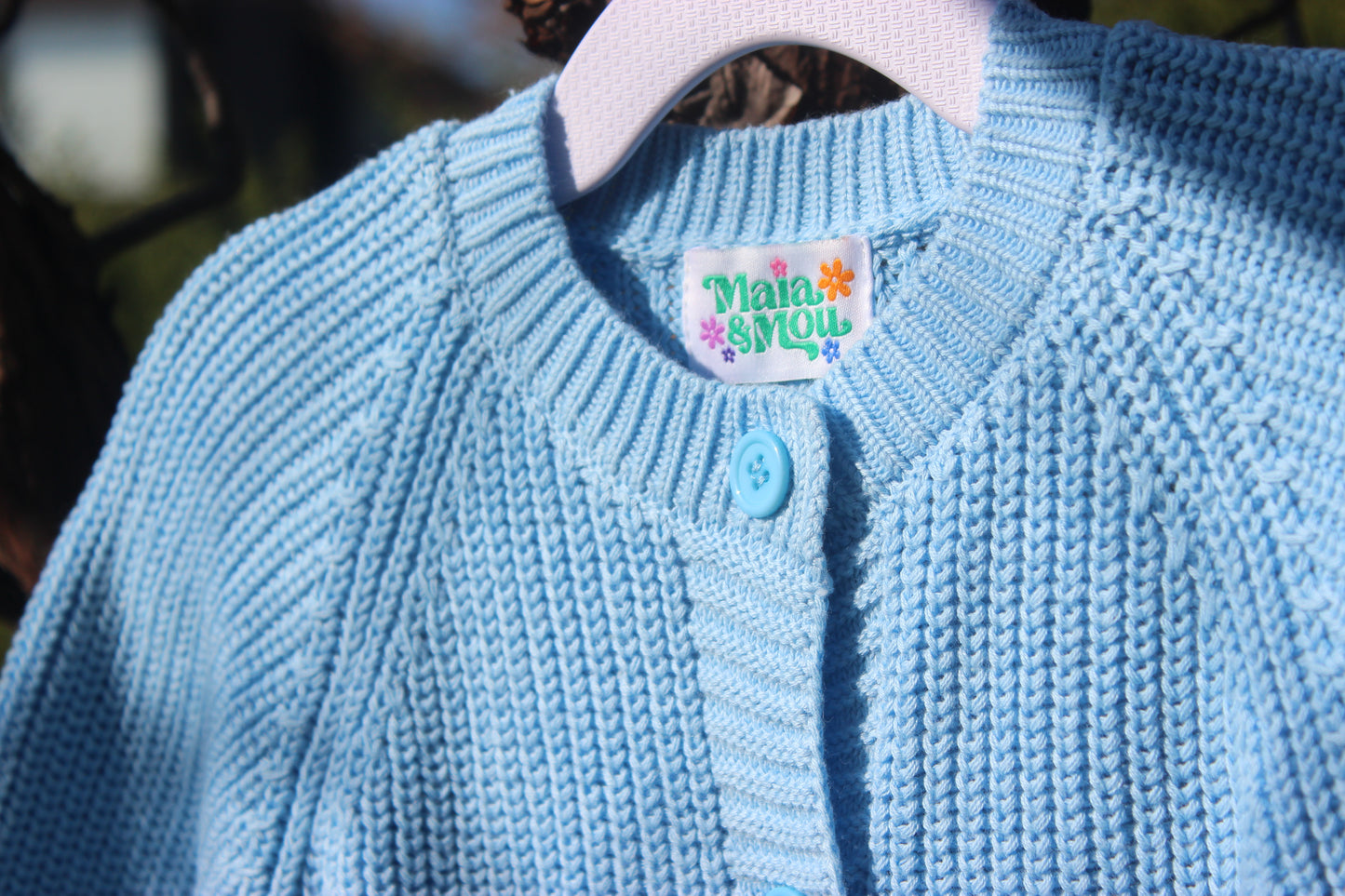 Blue Knitted Cotton Baby Onesie