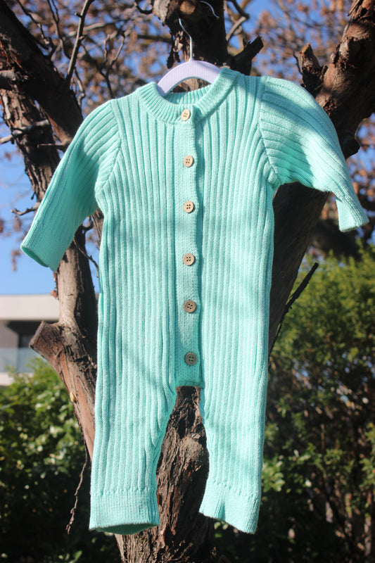 Mint Knitted Cotton Baby Onesie
