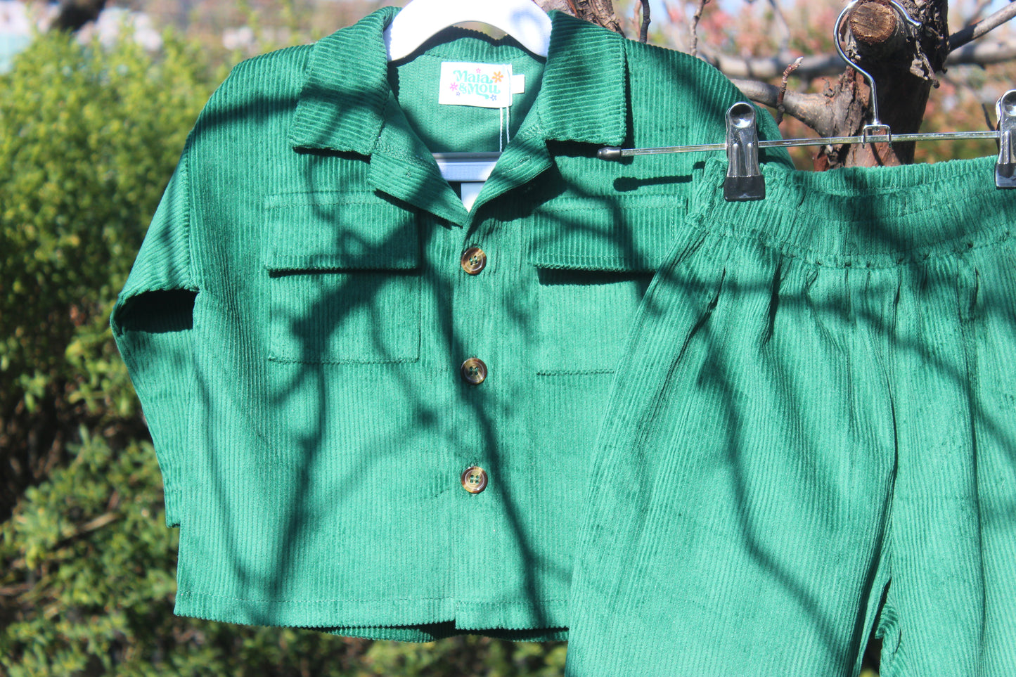 Emerald Green Cord Shacket & Pants Set