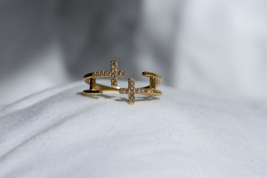 Adjustable Cross Ring - Gold & Silver