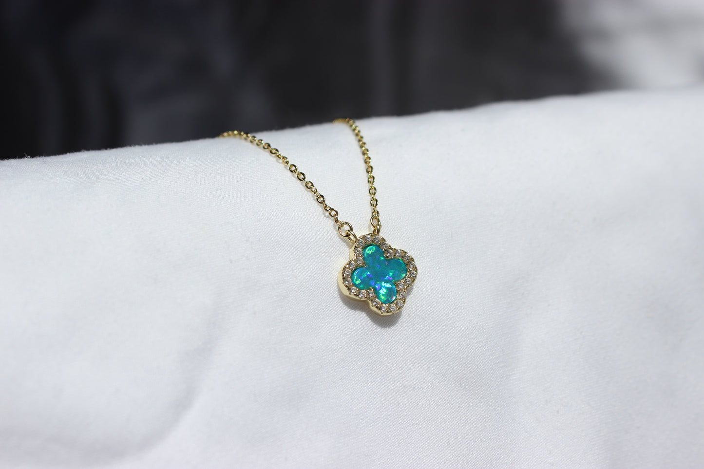 Opal Cubic Zirconia Clover Necklace