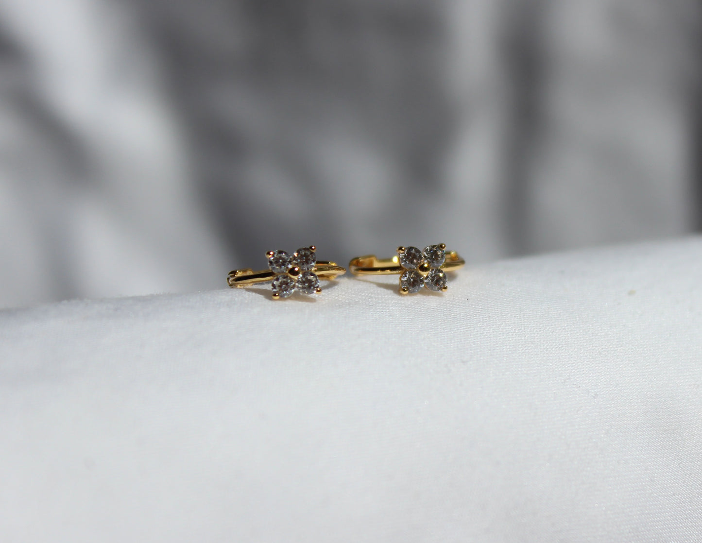 Cubic Zirconia Flower Huggy Earrings