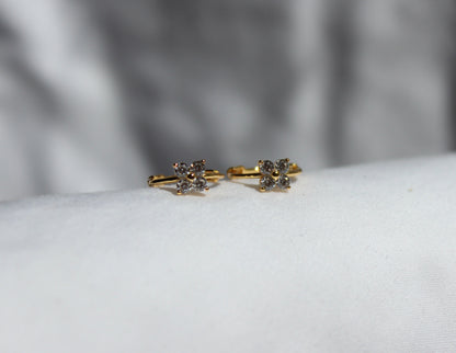 Cubic Zirconia Flower Huggy Earrings