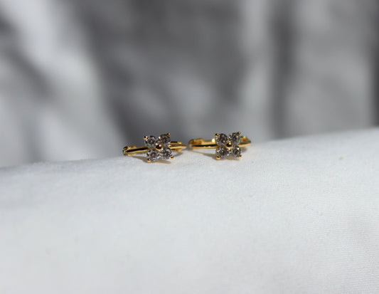 Cubic Zirconia Flower Huggy Earrings