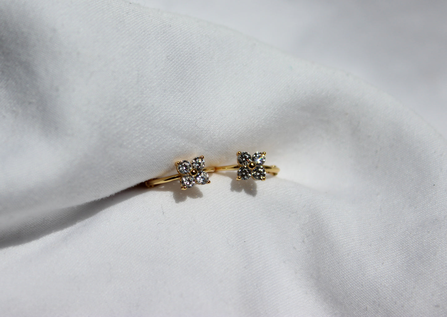 Cubic Zirconia Flower Huggy Earrings