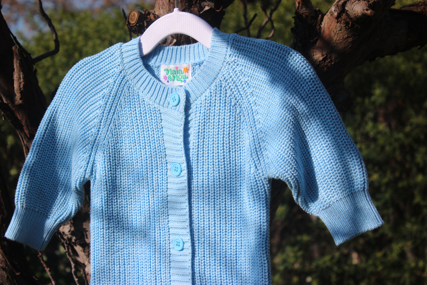 Blue Knitted Cotton Baby Onesie