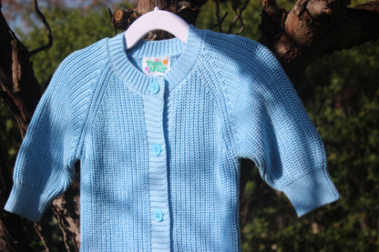 Blue Knitted Cotton Baby Onesie