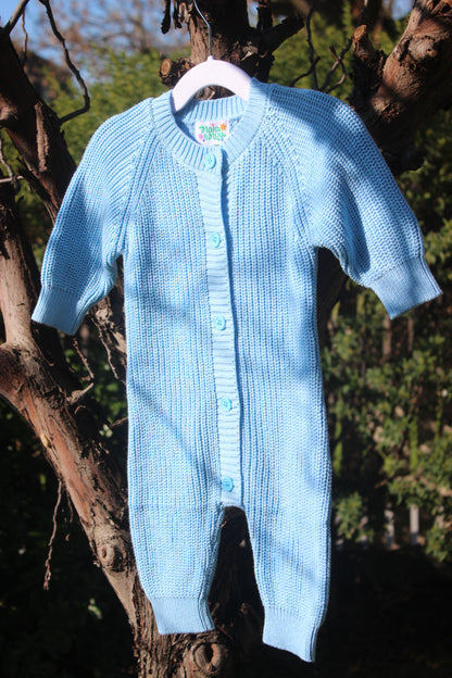 Blue Knitted Cotton Baby Onesie