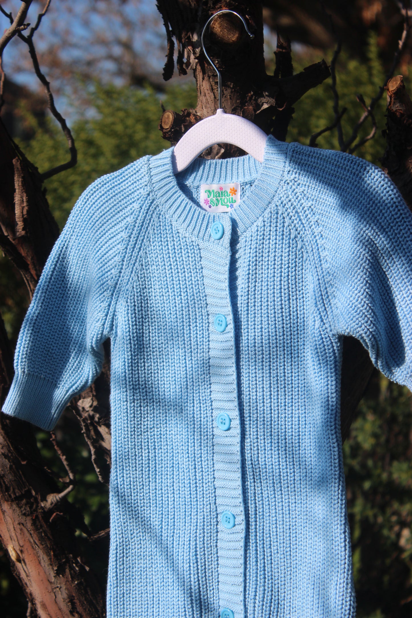 Blue Knitted Cotton Baby Onesie