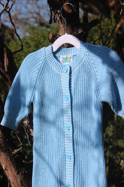 Blue Knitted Cotton Baby Onesie