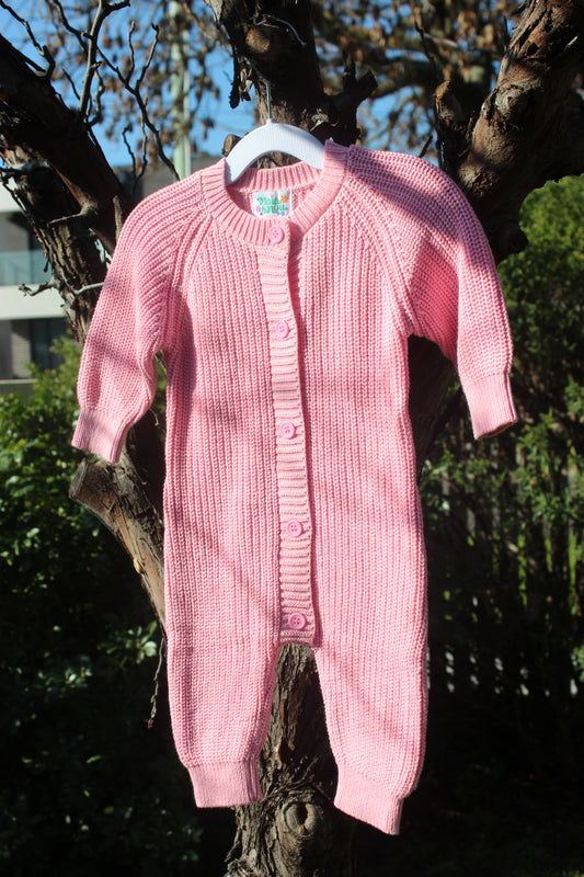 Pink Knitted Cotton Baby Onesie