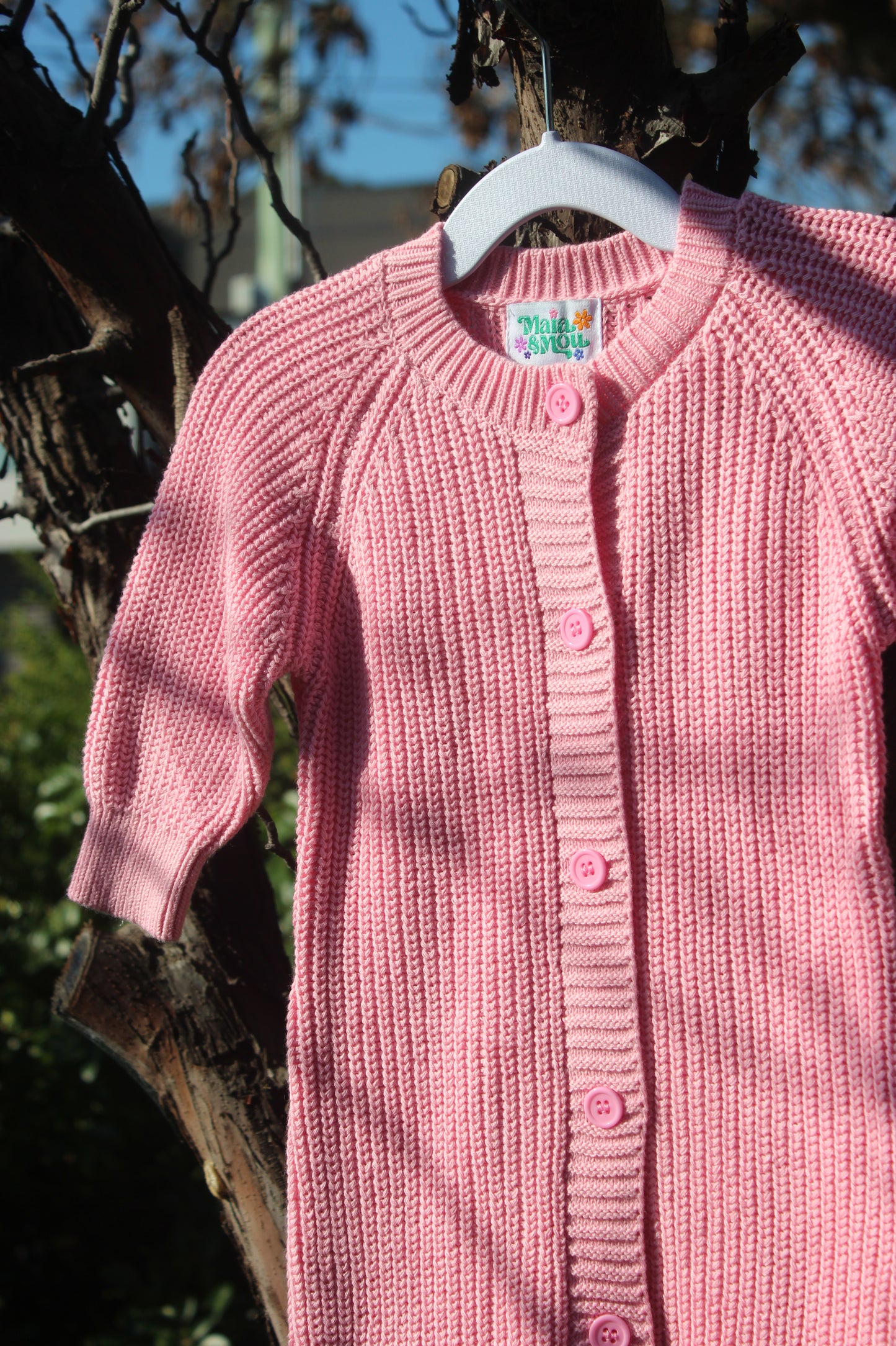 Pink Knitted Cotton Baby Onesie