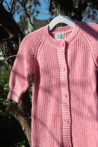 Pink Knitted Cotton Baby Onesie