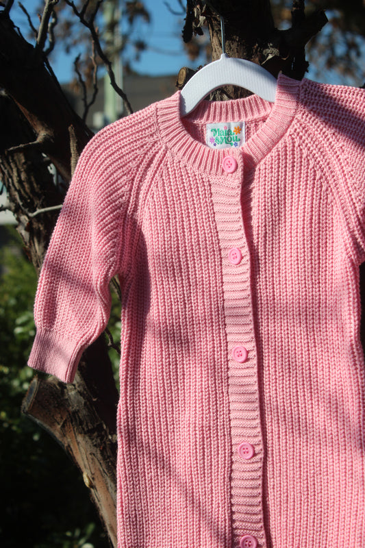 Pink Knitted Cotton Baby Onesie