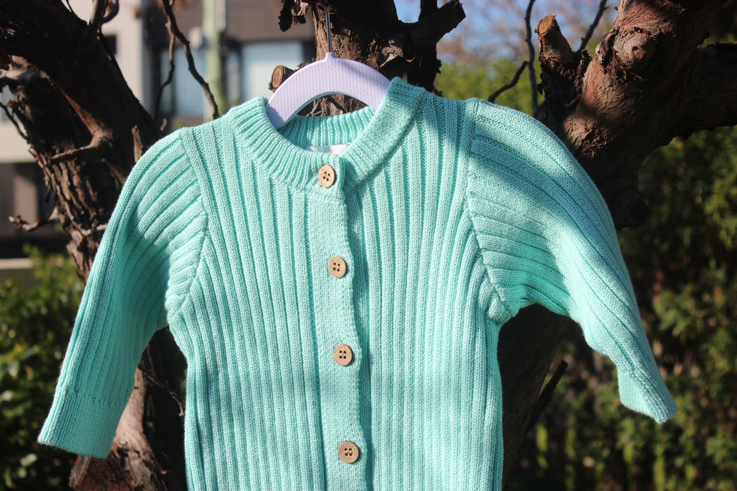 Mint Knitted Cotton Baby Onesie