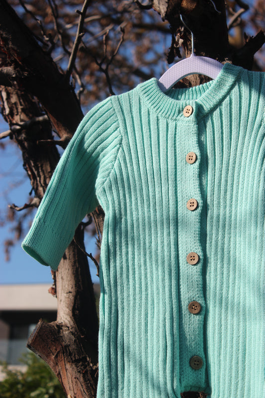 Mint Knitted Cotton Baby Onesie