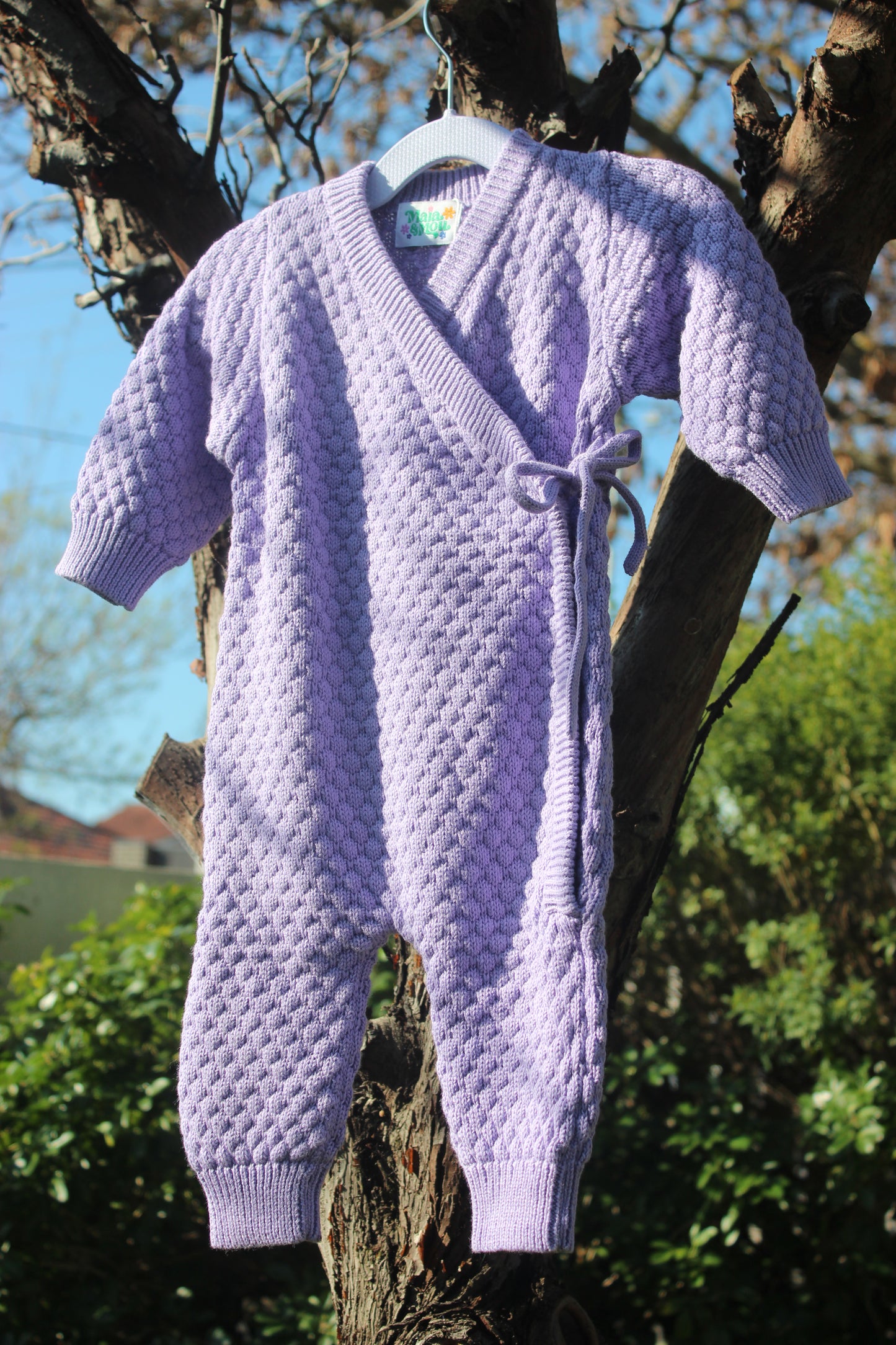 Purple Knitted Cotton Baby Onesie