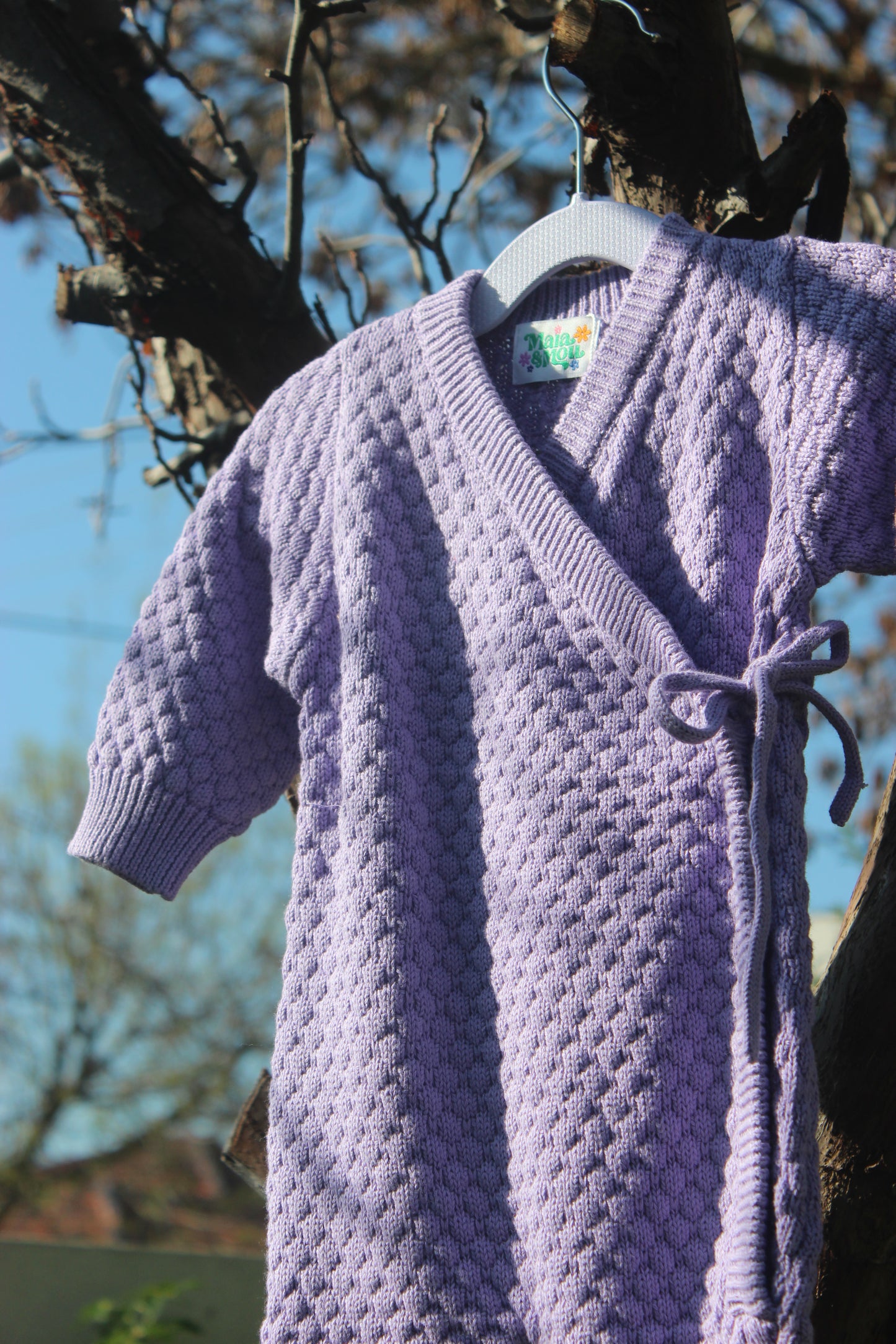 Purple Knitted Cotton Baby Onesie