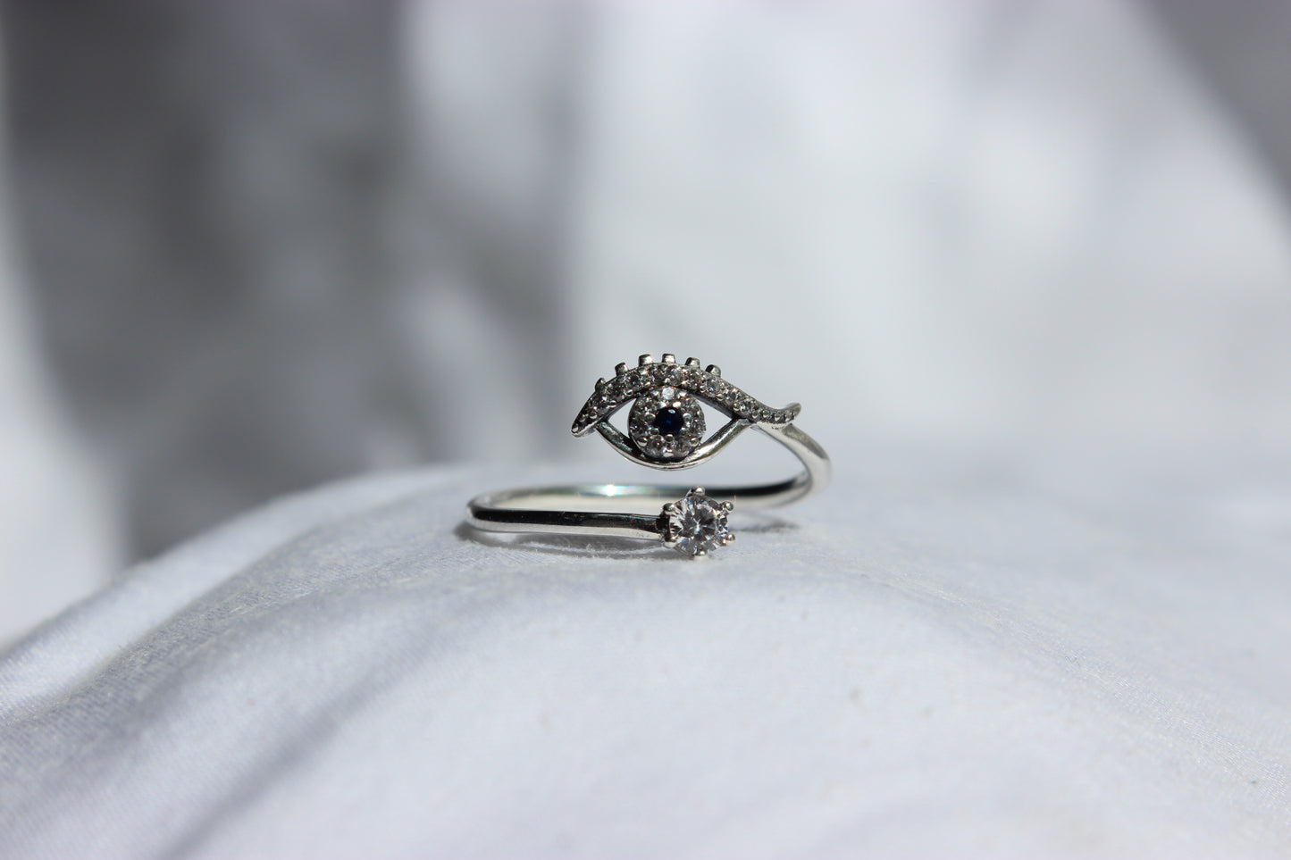 Adjustable Cubic Zirconia Evil Eye Ring - Gold & Silver