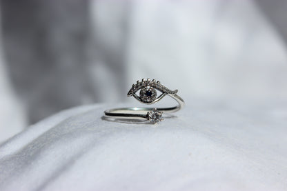 Adjustable Cubic Zirconia Evil Eye Ring - Gold & Silver
