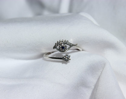 Adjustable Cubic Zirconia Evil Eye Ring - Gold & Silver