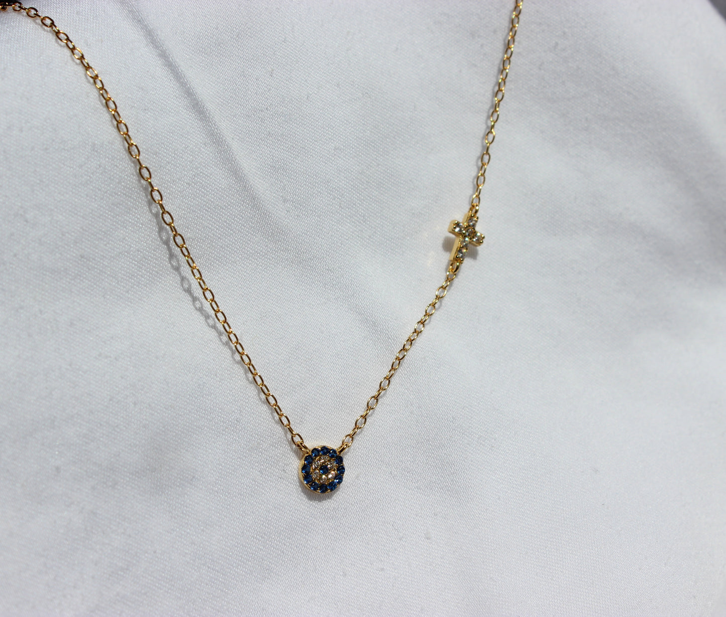 Cross & Evil Eye Necklace