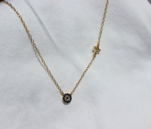 Cross & Evil Eye Necklace