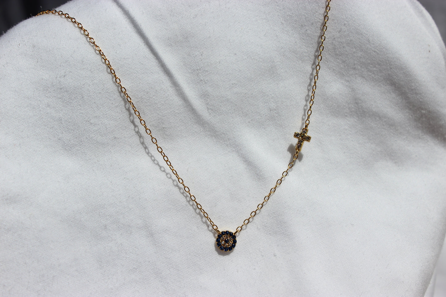 Cross & Evil Eye Necklace