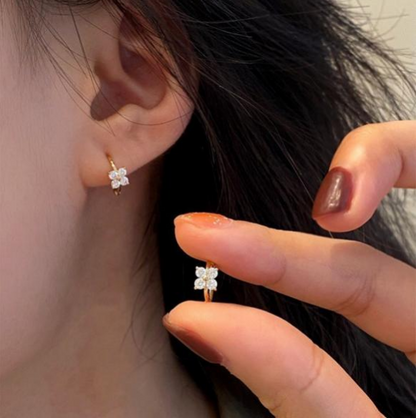 Cubic Zirconia Flower Huggy Earrings