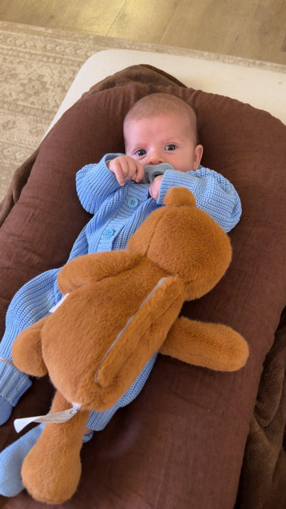Blue Knitted Cotton Baby Onesie